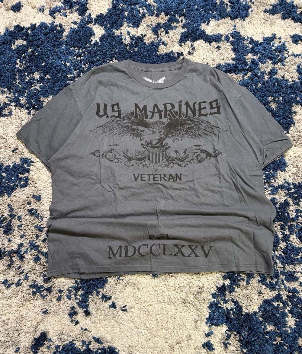 Virtus Apparel U.S. Marines Veteran Eagle EST MDCCLXXV Gray Graphic T-Shirt XXL